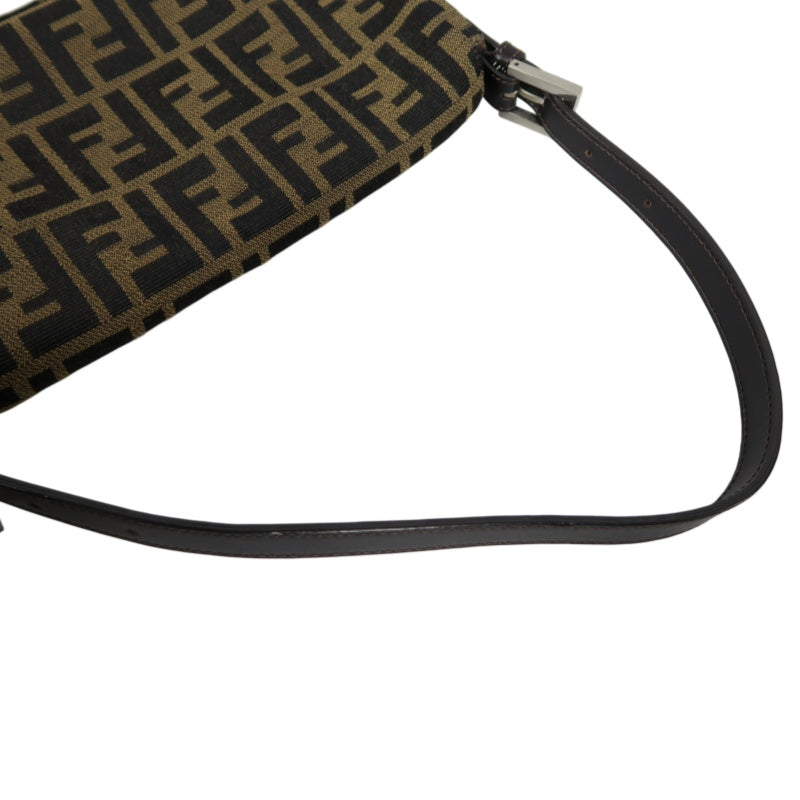 FENDI Mamma Bucket Zucchino Canvas Handbag Brown Silver-Tone Hardware