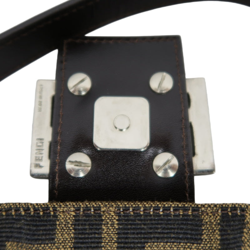 FENDI Mamma Bucket Zucchino Canvas Handbag Brown Silver-Tone Hardware