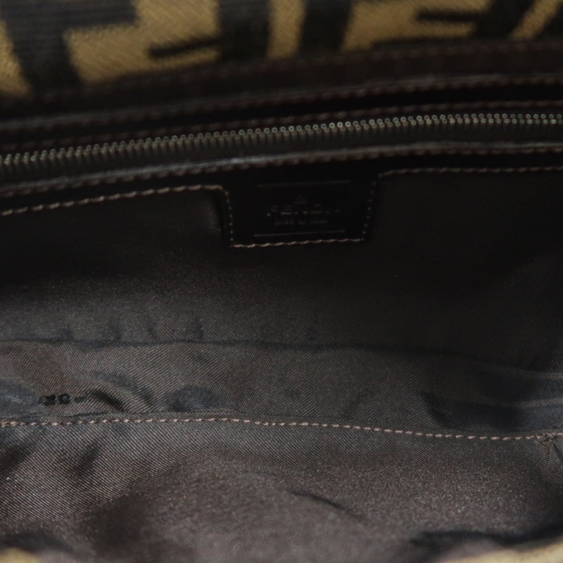 FENDI Mamma Bucket Zucchino Canvas Handbag Brown Silver-Tone Hardware