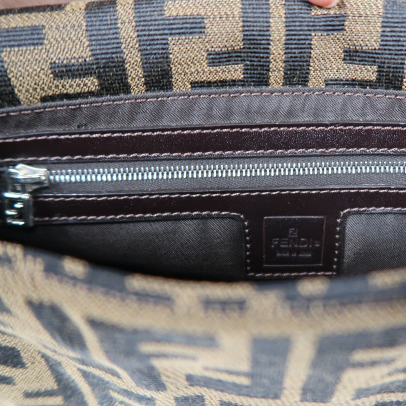 FENDI Mamma Bucket Zucchino Canvas Handbag Brown Silver-Tone Hardware