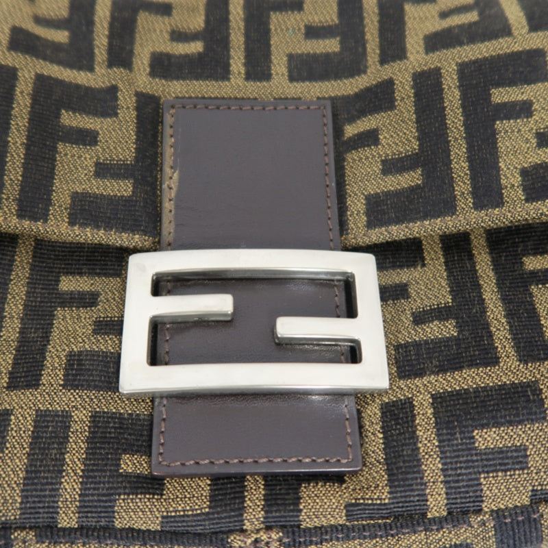 FENDI Mamma Bucket Zucchino Canvas Handbag Brown Silver-Tone Hardware