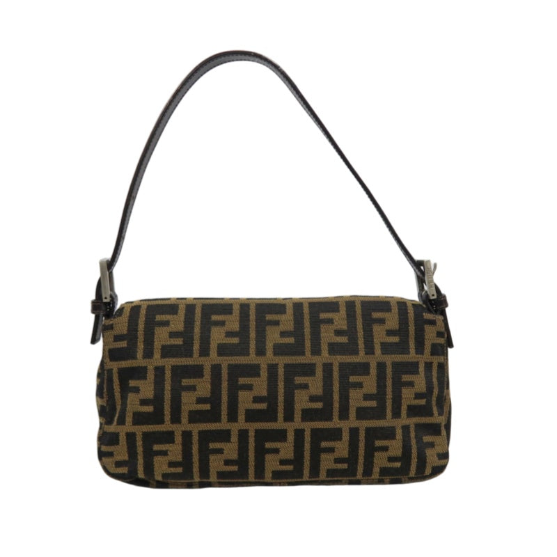 FENDI Mamma Bucket Zucchino Canvas Handbag Brown Silver-Tone Hardware