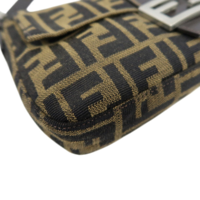 FENDI Mamma Bucket Zucchino Canvas Handbag Brown Silver-Tone Hardware