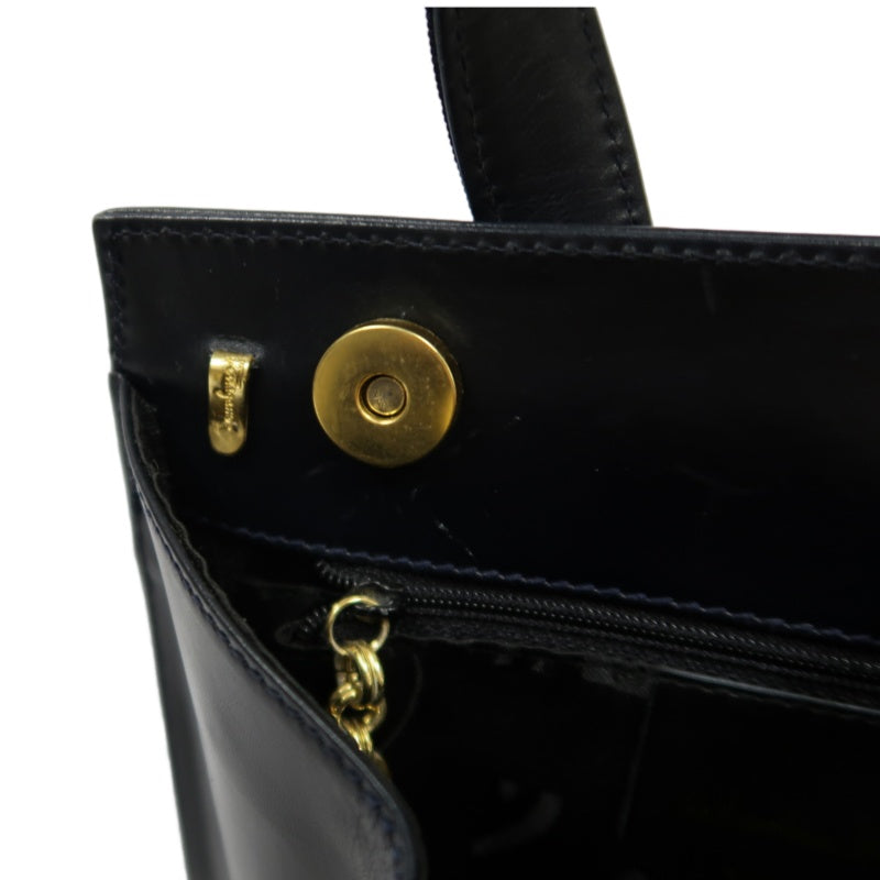 FERRAGAMO  Ribbon Handbag Lambskin Navy Blue Gold Hardware