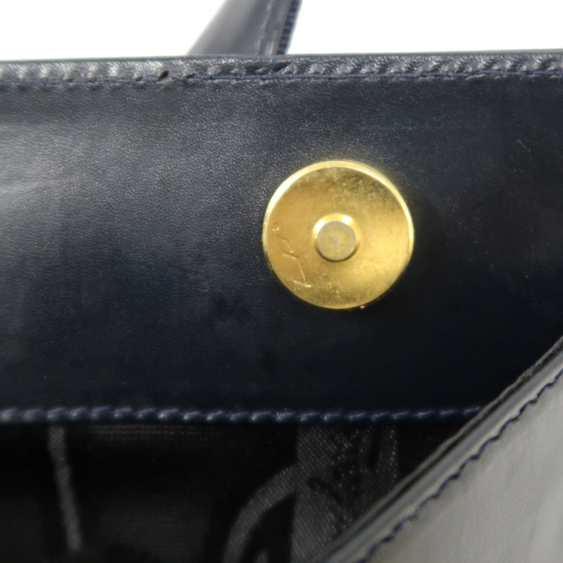 FERRAGAMO  Ribbon Handbag Lambskin Navy Blue Gold Hardware