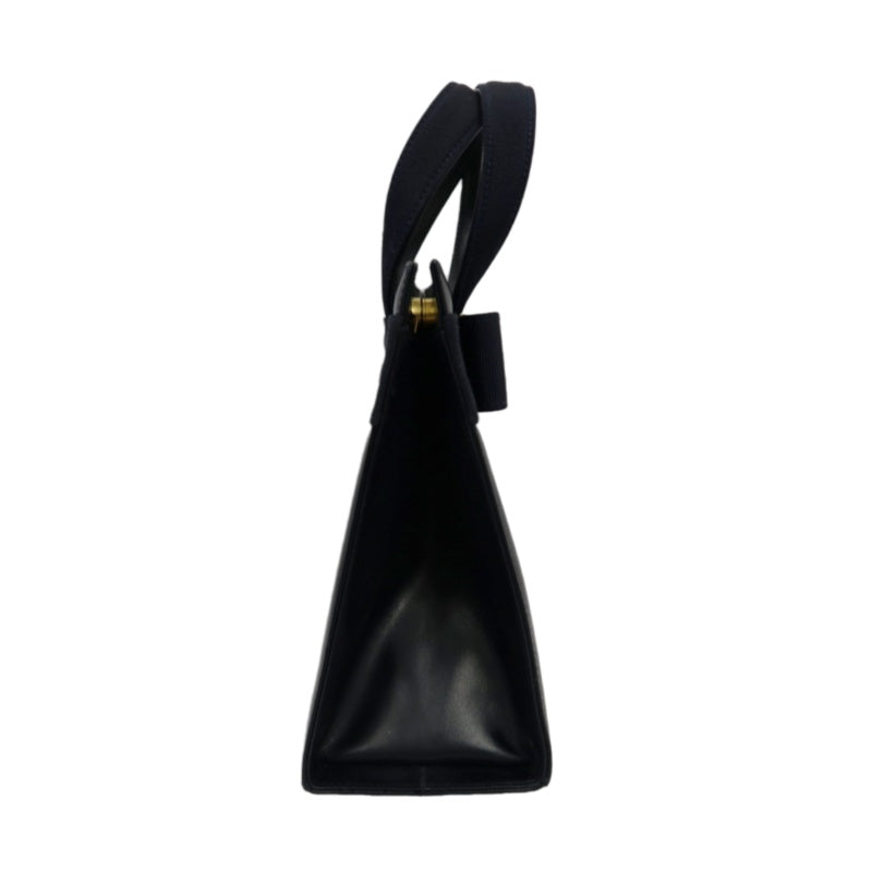 FERRAGAMO  Ribbon Handbag Lambskin Navy Blue Gold Hardware