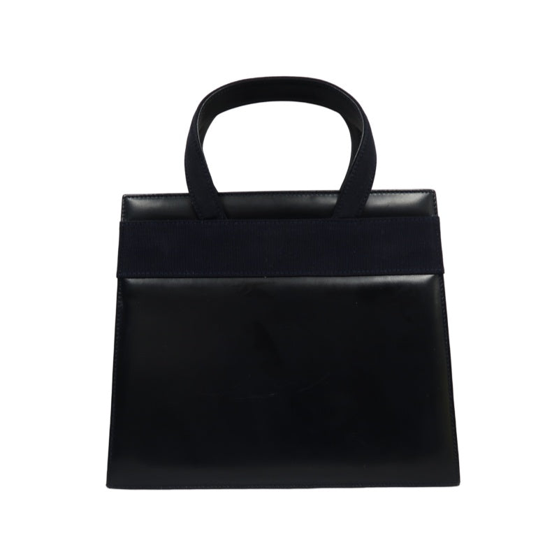 FERRAGAMO  Ribbon Handbag Lambskin Navy Blue Gold Hardware