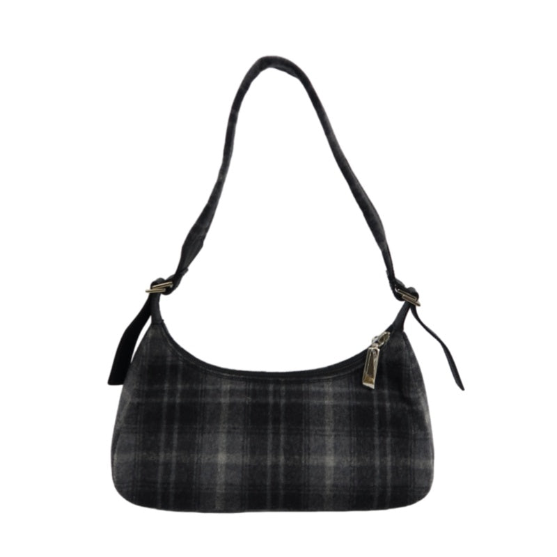 Ferragamo Check Wool Canvas Underarm Shoulder Bag, Gray