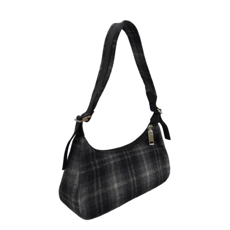Ferragamo Check Wool Canvas Underarm Shoulder Bag, Gray