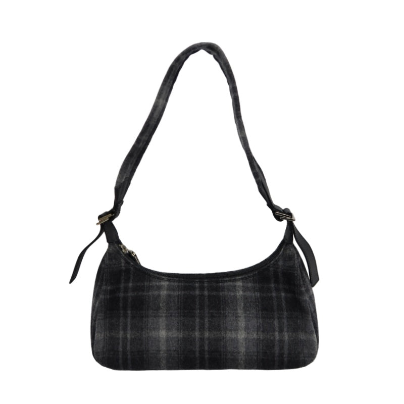 Ferragamo Check Wool Canvas Underarm Shoulder Bag, Gray