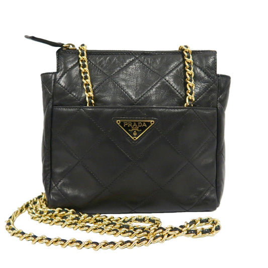 PRADA Shoulder Bag Black Gold Hardware With Dust Bag Chain Shoulder Bag