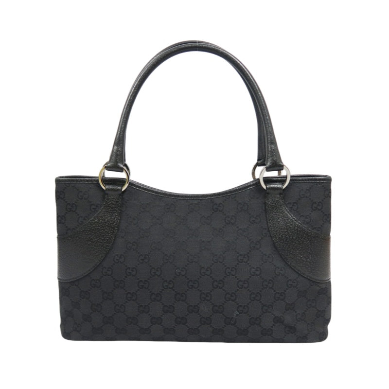 GUCCI GG Canvas Tote Bag, Black, Silver Hardware, Shoulder Bag