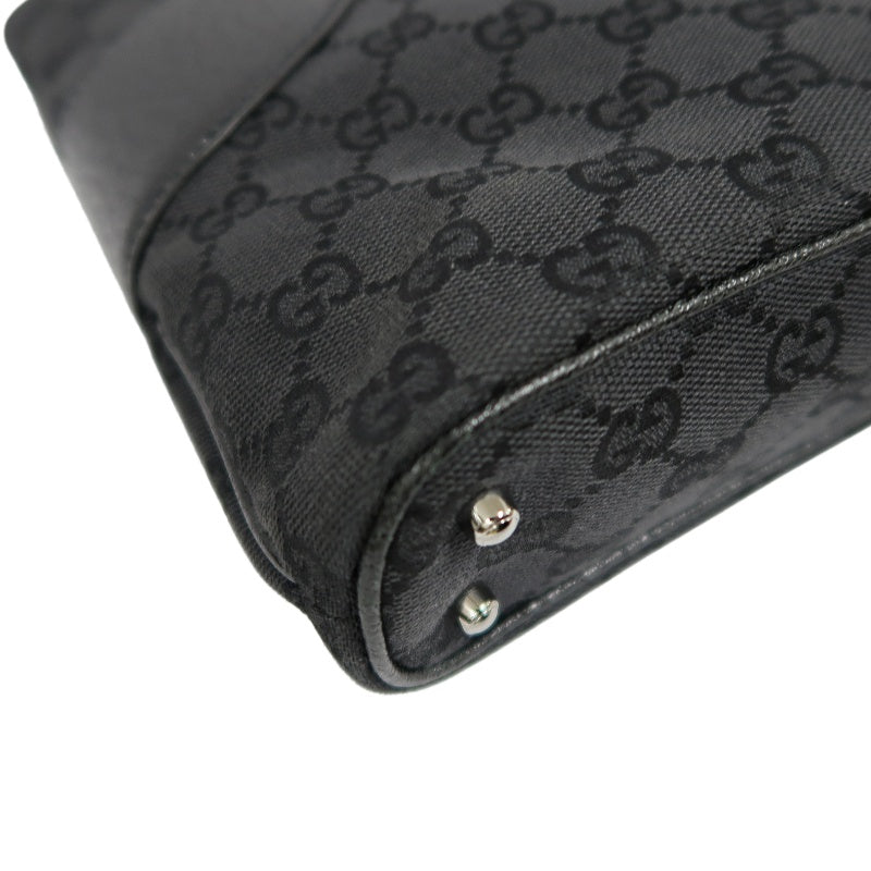 GUCCI GG Canvas Tote Bag, Black, Silver Hardware, Shoulder Bag