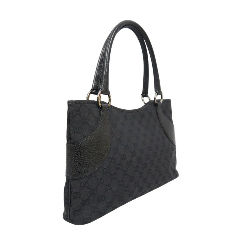 GUCCI GG Canvas Tote Bag, Black, Silver Hardware, Shoulder Bag