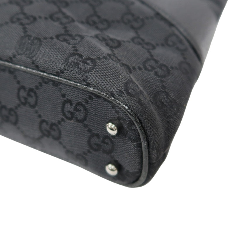 GUCCI GG Canvas Tote Bag, Black, Silver Hardware, Shoulder Bag