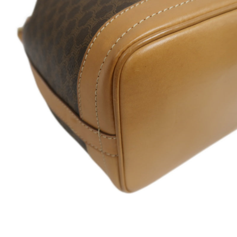 CELINE Macadam Drawstring Shoulder Bag, Brown, Gold Hardware, CELINE Monogram PVC