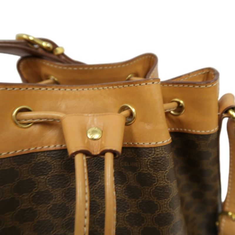 CELINE Macadam Drawstring Shoulder Bag, Brown, Gold Hardware, CELINE Monogram PVC
