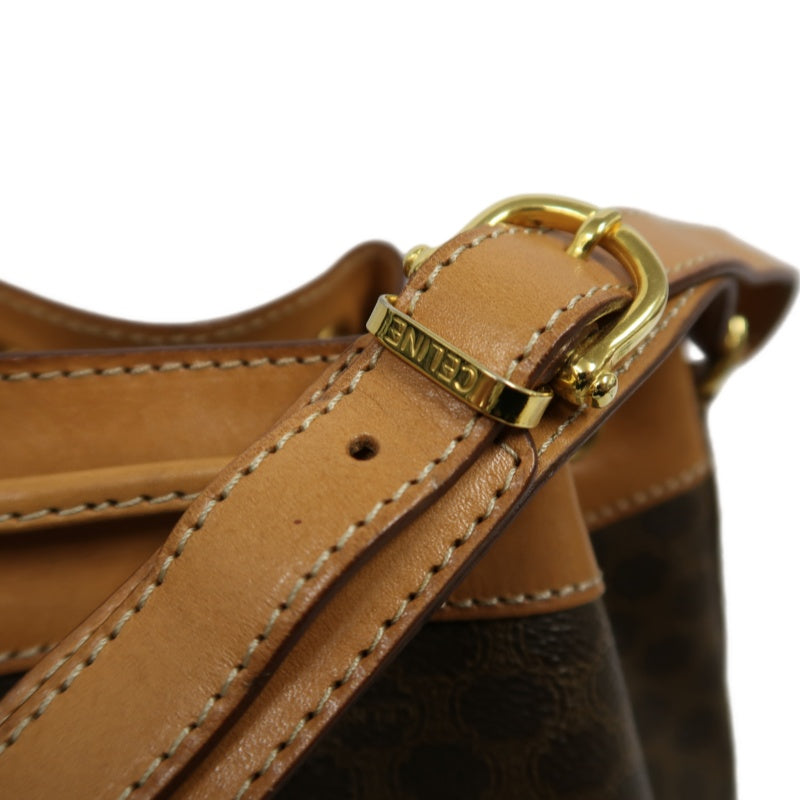 CELINE Macadam Drawstring Shoulder Bag, Brown, Gold Hardware, CELINE Monogram PVC