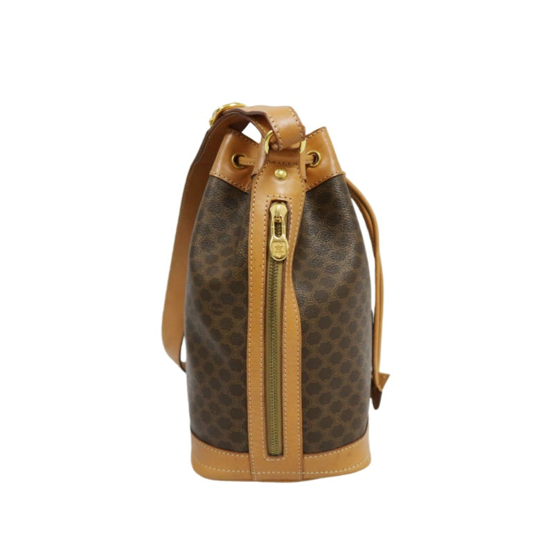 CELINE Macadam Drawstring Shoulder Bag, Brown, Gold Hardware, CELINE Monogram PVC