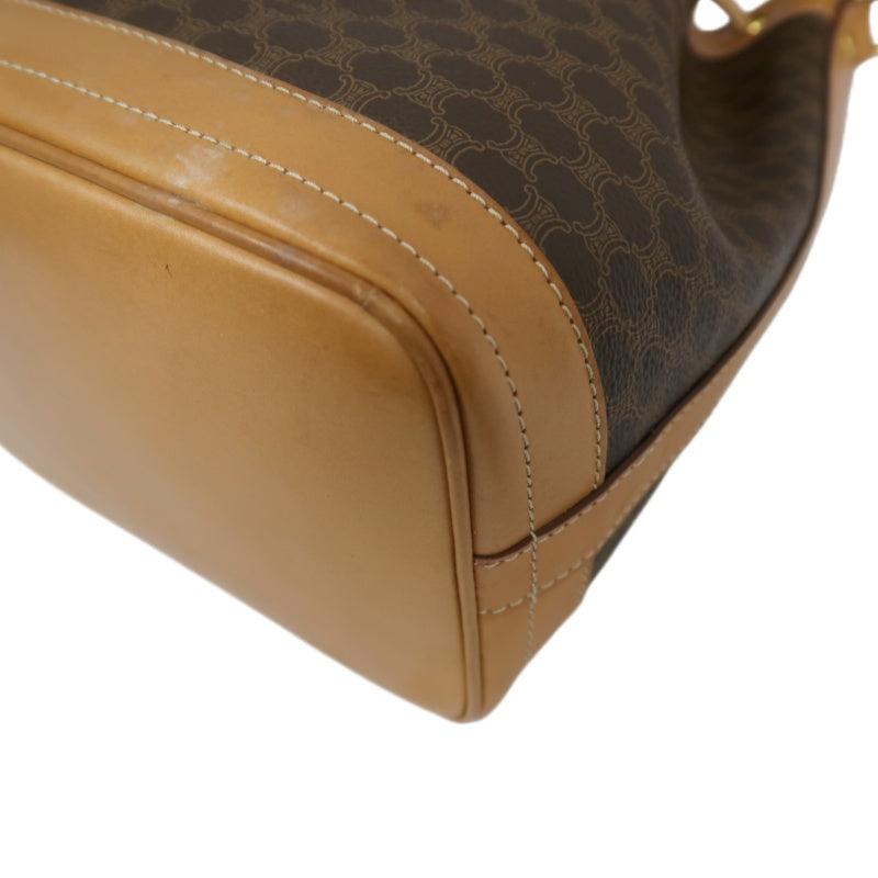 CELINE Macadam Drawstring Shoulder Bag, Brown, Gold Hardware, CELINE Monogram PVC