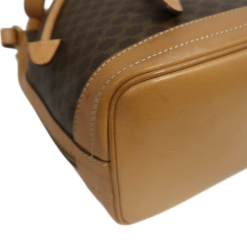 CELINE Macadam Drawstring Shoulder Bag, Brown, Gold Hardware, CELINE Monogram PVC