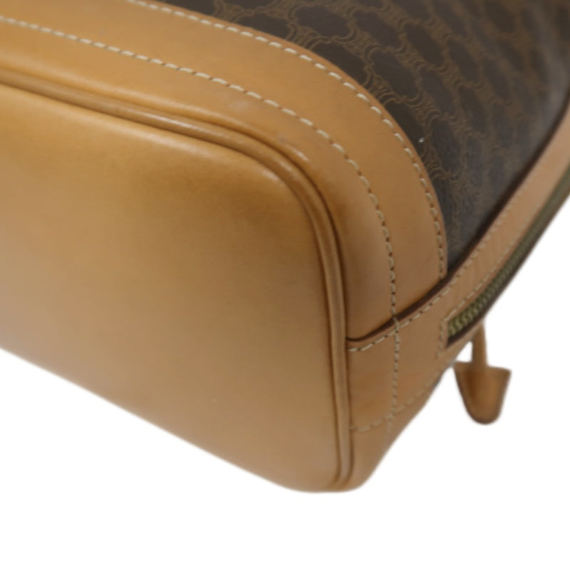 CELINE Macadam Drawstring Shoulder Bag, Brown, Gold Hardware, CELINE Monogram PVC