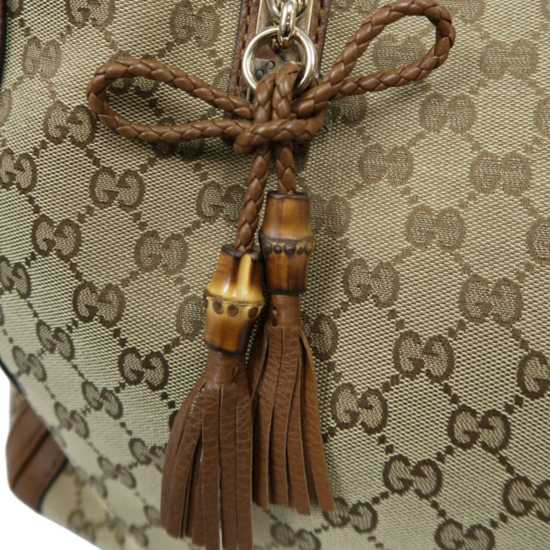 GUCCI GG Canvas Brown Tote Bag with Tassel & Gold Hardware