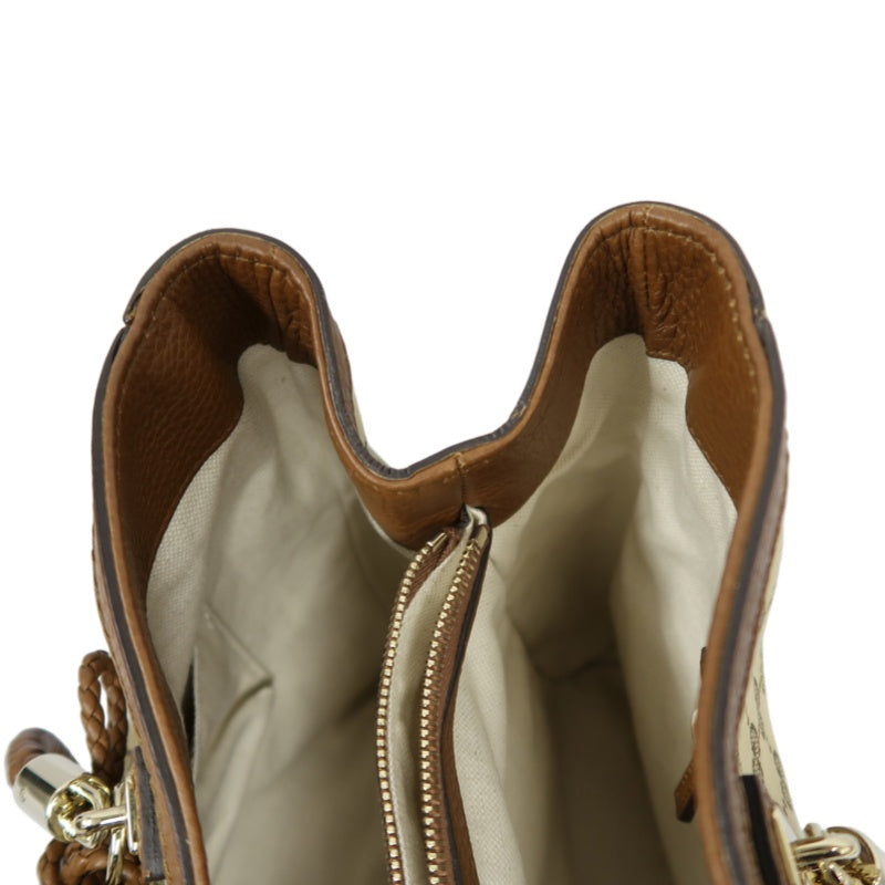 GUCCI GG Canvas Brown Tote Bag with Tassel & Gold Hardware