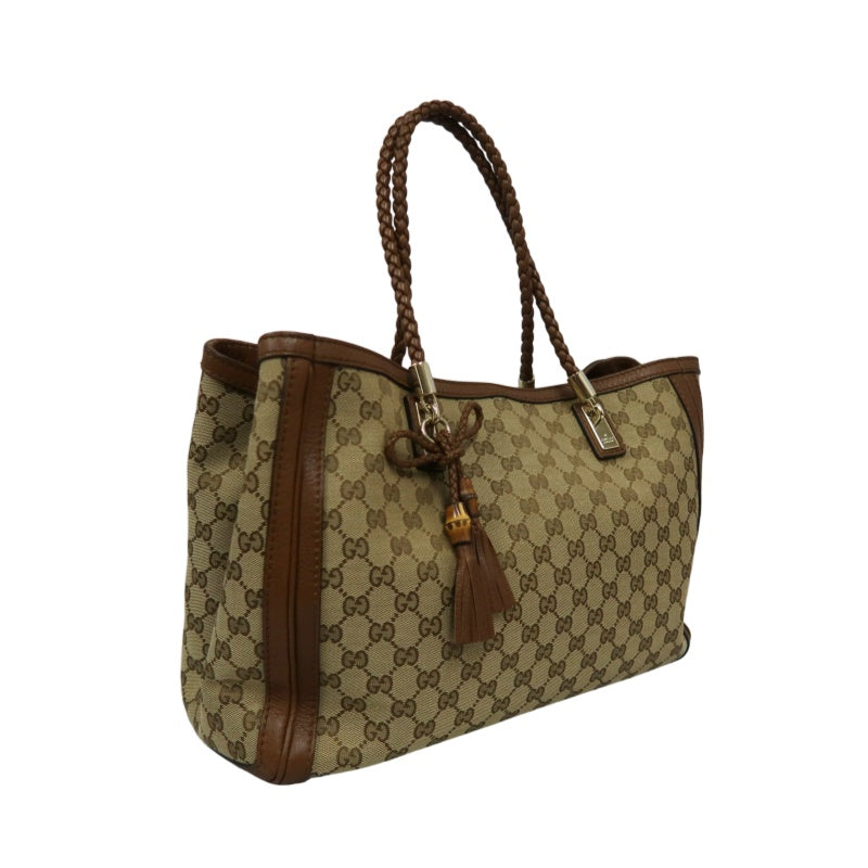GUCCI GG Canvas Brown Tote Bag with Tassel & Gold Hardware