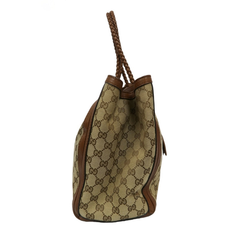 GUCCI GG Canvas Brown Tote Bag with Tassel & Gold Hardware