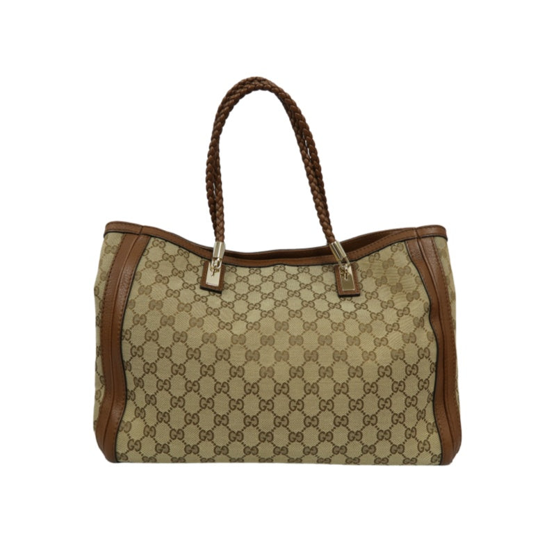 GUCCI GG Canvas Brown Tote Bag with Tassel & Gold Hardware