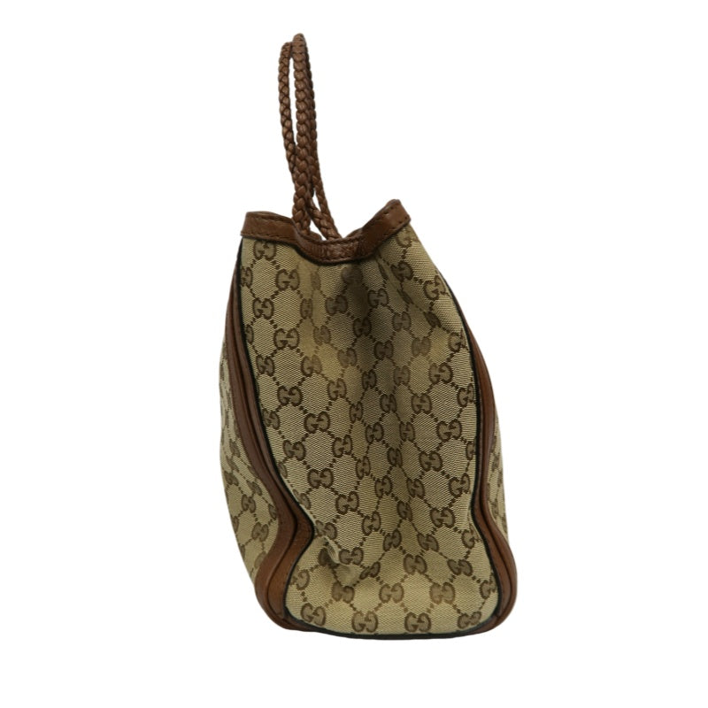 GUCCI GG Canvas Brown Tote Bag with Tassel & Gold Hardware