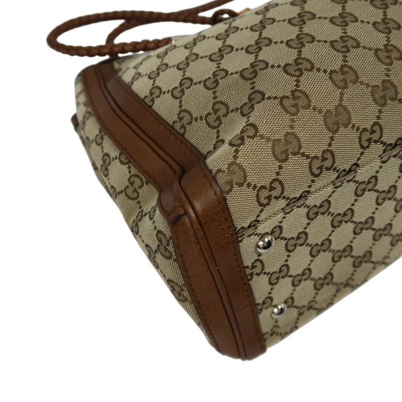 GUCCI GG Canvas Brown Tote Bag with Tassel & Gold Hardware