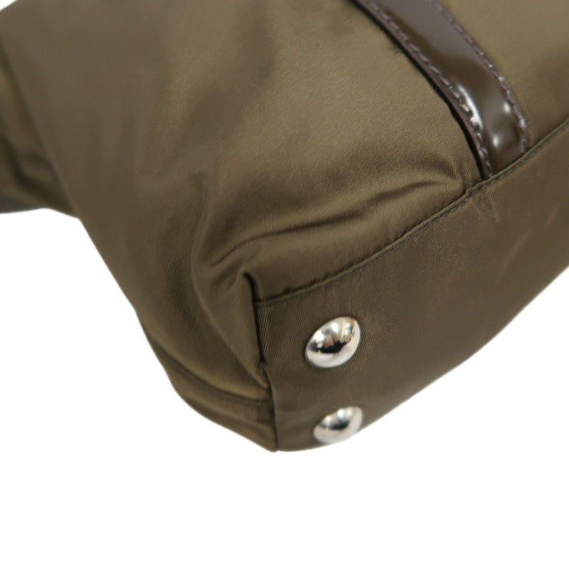 PRADA Triangle Logo Handbag, Nylon, Khaki Green, Silver Hardware, with Shoulder Strap & Card