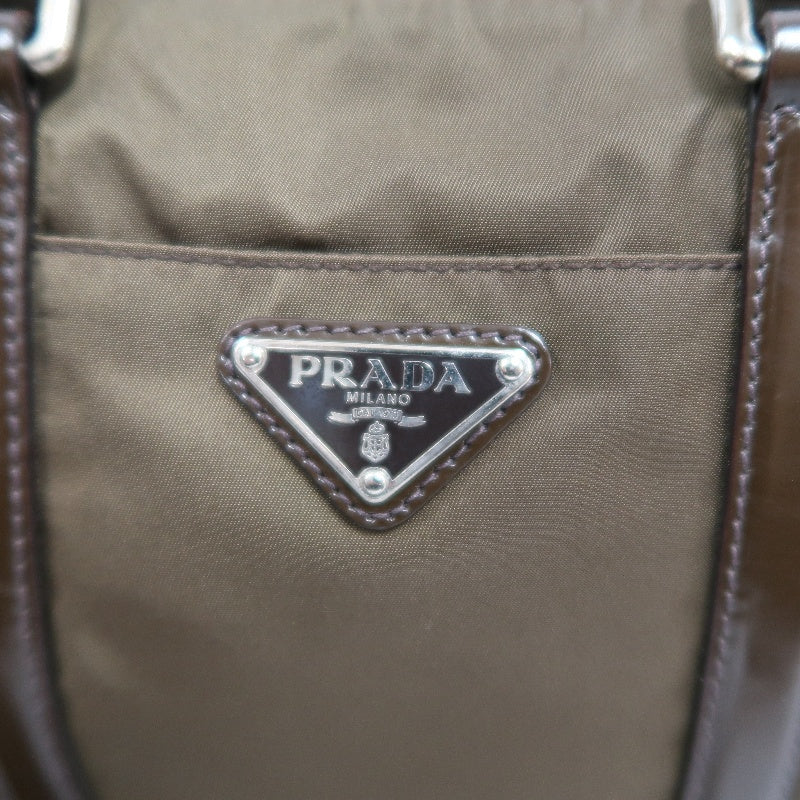 PRADA Triangle Logo Handbag, Nylon, Khaki Green, Silver Hardware, with Shoulder Strap & Card