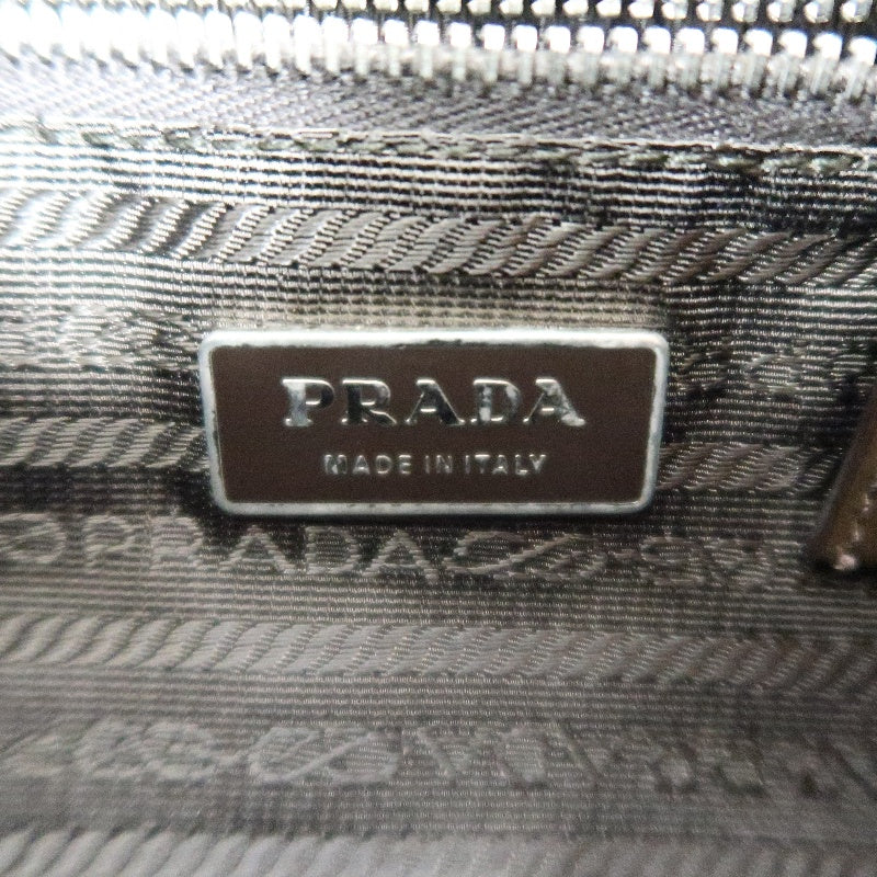 PRADA Triangle Logo Handbag, Nylon, Khaki Green, Silver Hardware, with Shoulder Strap & Card