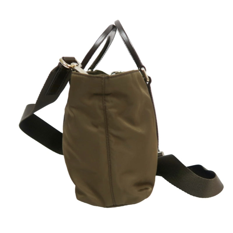 PRADA Triangle Logo Handbag, Nylon, Khaki Green, Silver Hardware, with Shoulder Strap & Card