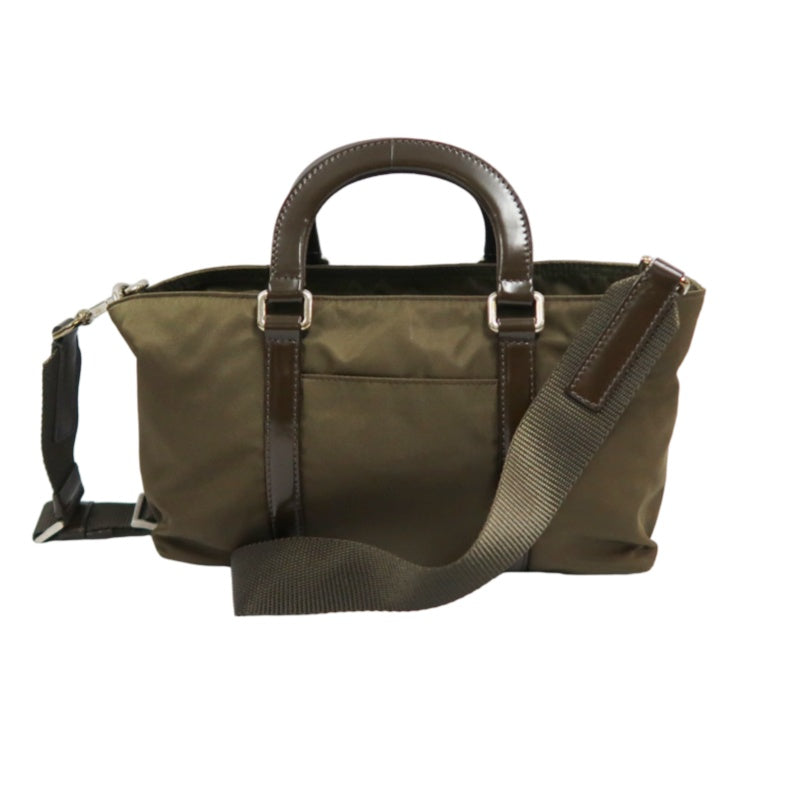 PRADA Triangle Logo Handbag, Nylon, Khaki Green, Silver Hardware, with Shoulder Strap & Card