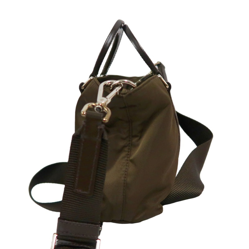 PRADA Triangle Logo Handbag, Nylon, Khaki Green, Silver Hardware, with Shoulder Strap & Card