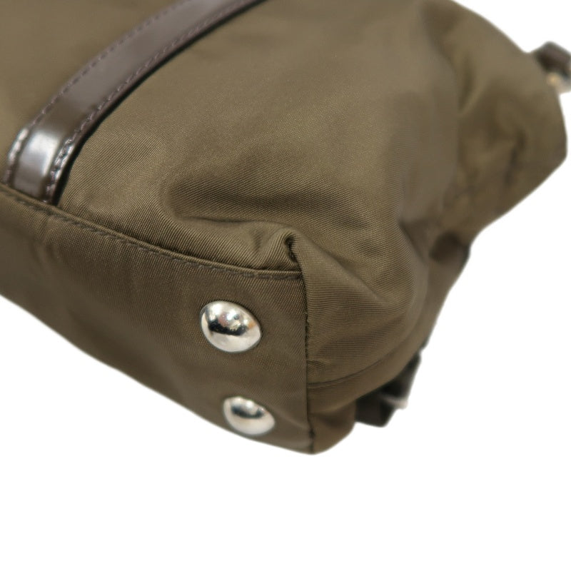 PRADA Triangle Logo Handbag, Nylon, Khaki Green, Silver Hardware, with Shoulder Strap & Card