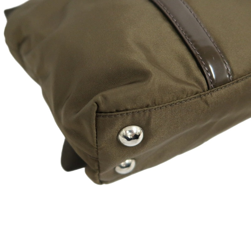 PRADA Triangle Logo Handbag, Nylon, Khaki Green, Silver Hardware, with Shoulder Strap & Card