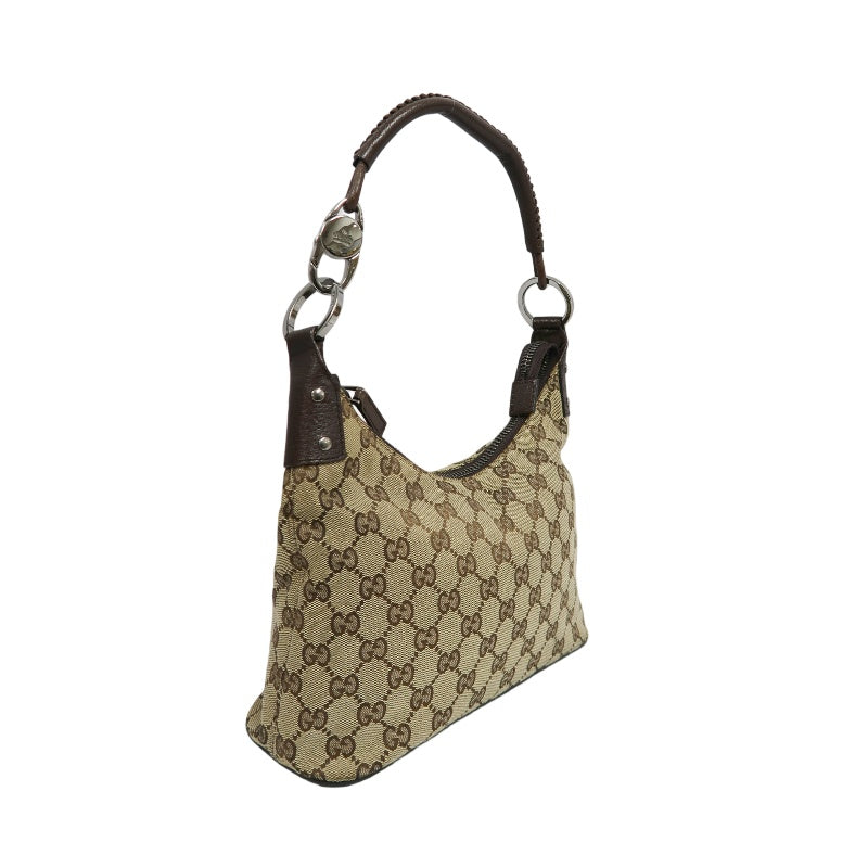 GUCCI GG Canvas Shoulder Bag, Brown with Silver Hardware, GG Monogram Canvas