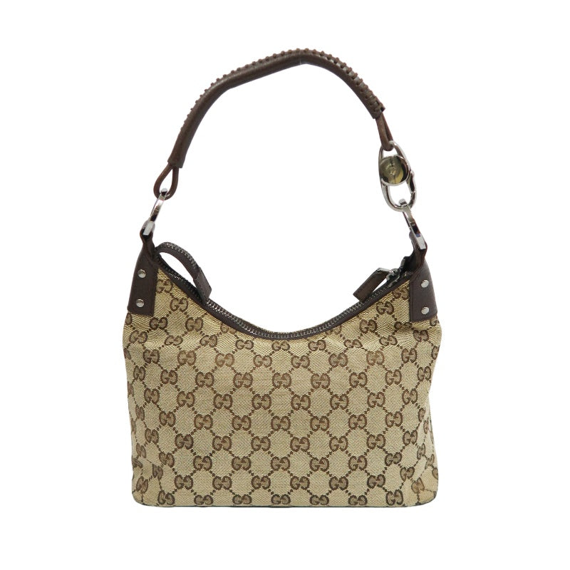 GUCCI GG Canvas Shoulder Bag, Brown with Silver Hardware, GG Monogram Canvas