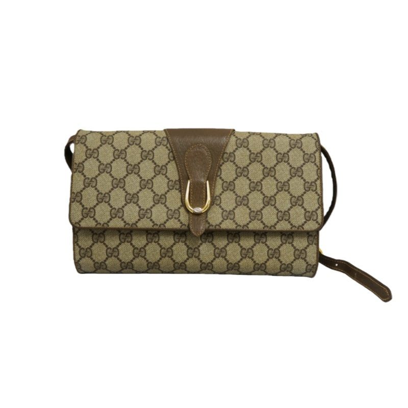 GUCCI GG Supreme Shoulder Bag, Brown PVC with Gold Hardware