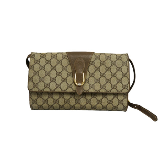GUCCI GG Supreme Shoulder Bag, Brown PVC with Gold Hardware