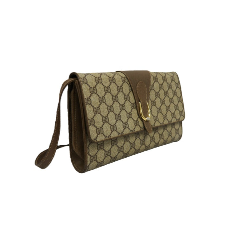 GUCCI GG Supreme Shoulder Bag, Brown PVC with Gold Hardware