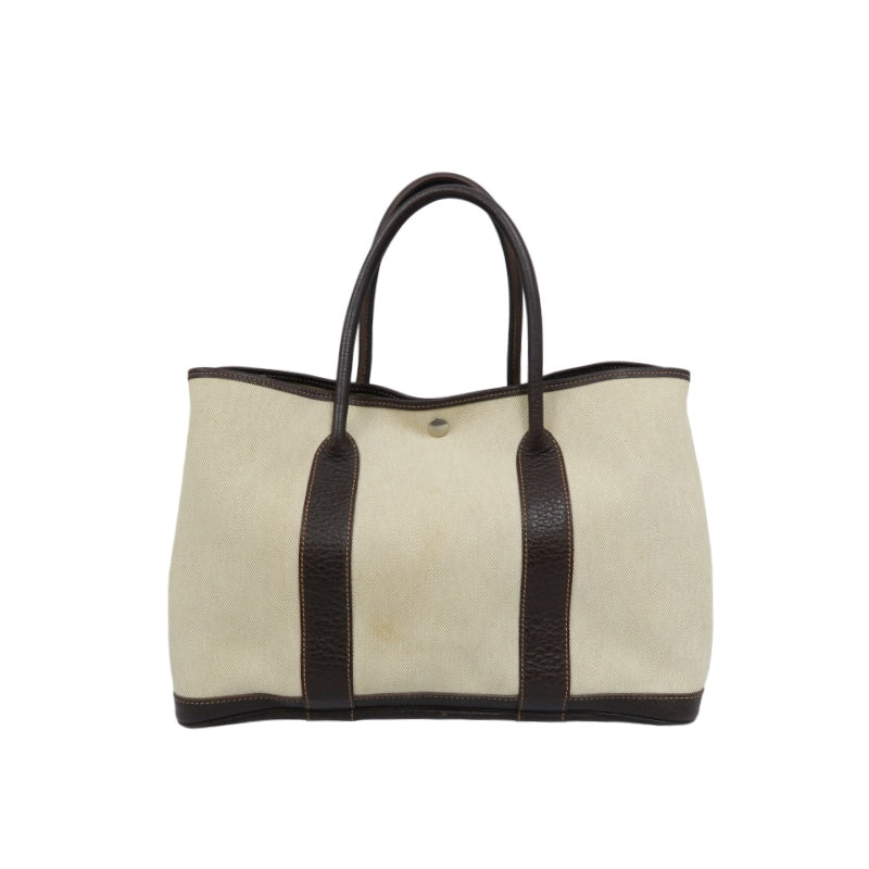 HERMES Garden Party PM Tote Bag, Beige, Canvas