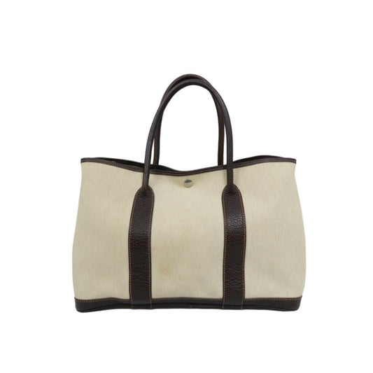 HERMES Garden Party PM Tote Bag, Beige, Canvas