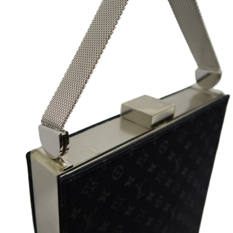 LOUIS VUITTON Ange GM Monogram Satin Handbag, Black, Silver Hardware