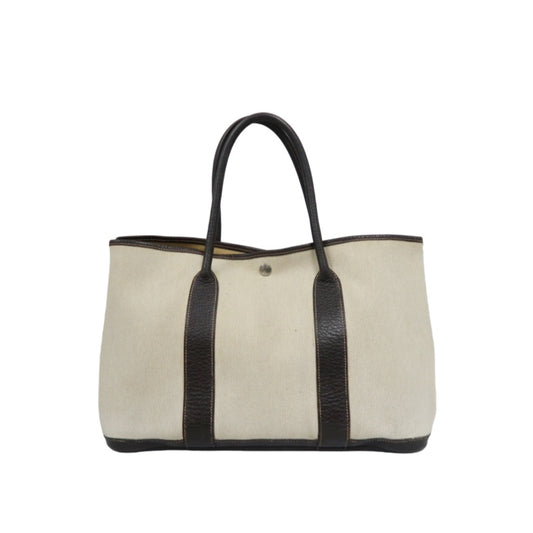 HERMES Garden Party PM Tote Bag, Beige, Canvas